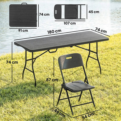 Outsunny 5 Piece 6ft Foldable Table and Chairs, Portable Picnic Table Set with 4 Chairs, Waterproof Top and Steel Frame, Black 2