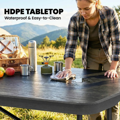 Outsunny 5 Piece 6ft Foldable Table and Chairs, Portable Picnic Table Set with 4 Chairs, Waterproof Top and Steel Frame, Black 4