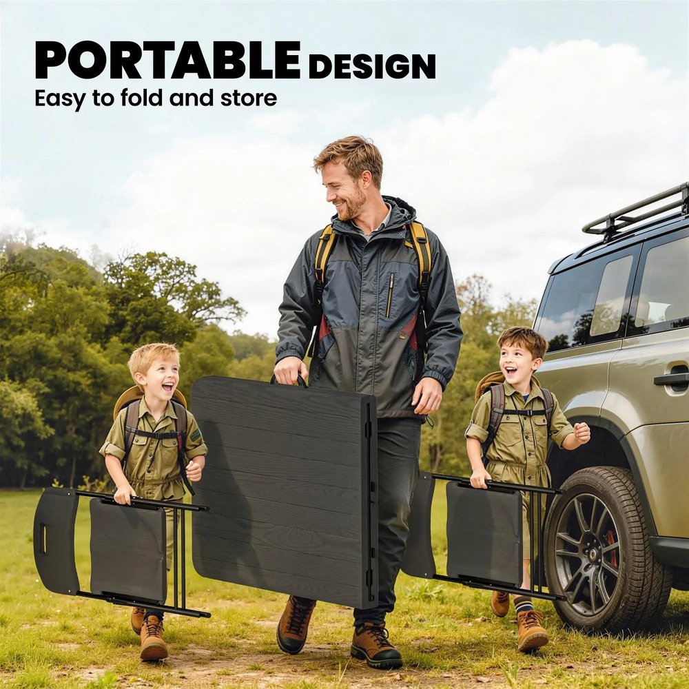 Outsunny 5 Piece 6ft Foldable Table and Chairs, Portable Picnic Table Set with 4 Chairs, Waterproof Top and Steel Frame, Black 5