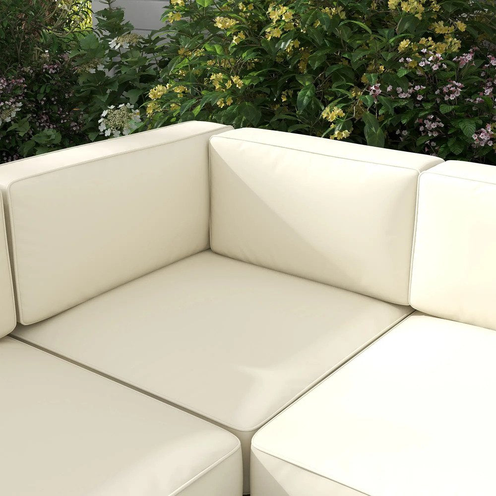 Outsunny 5-Piece Garden Corner Sofa Set with Cushions, 6 Seater Aluminium Garden Furniture Set with Glass Top Coffee Table, Patio Sectional Conservatory Furniture for Patio & Terrace, Gold Tone 6