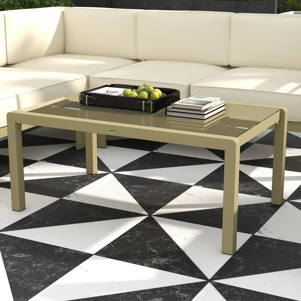 Outsunny 5-Piece Garden Corner Sofa Set with Cushions, 6 Seater Aluminium Garden Furniture Set with Glass Top Coffee Table, Patio Sectional Conservatory Furniture for Patio & Terrace, Gold Tone 7
