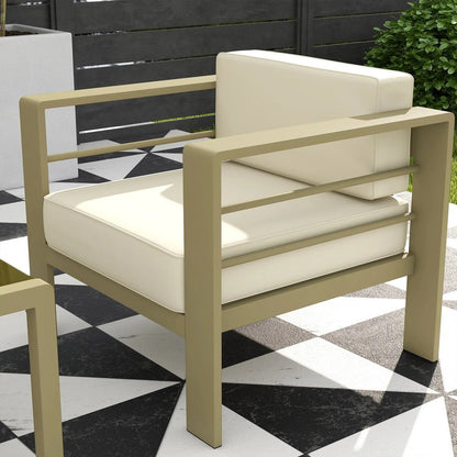 Outsunny 5-Piece Garden Corner Sofa Set with Cushions, 6 Seater Aluminium Garden Furniture Set with Glass Top Coffee Table, Patio Sectional Conservatory Furniture for Patio & Terrace, Gold Tone 8