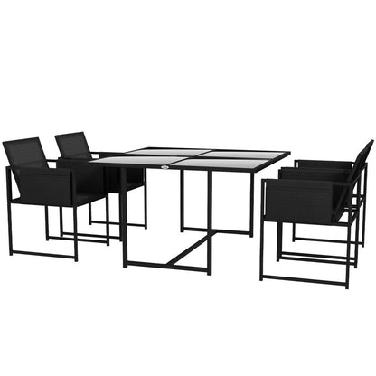 Outsunny 5 Piece Garden Dining Set with Breathable Mesh Seat, Adjustable Backrest, Tempered Glass Table Top for Patio, Black 10