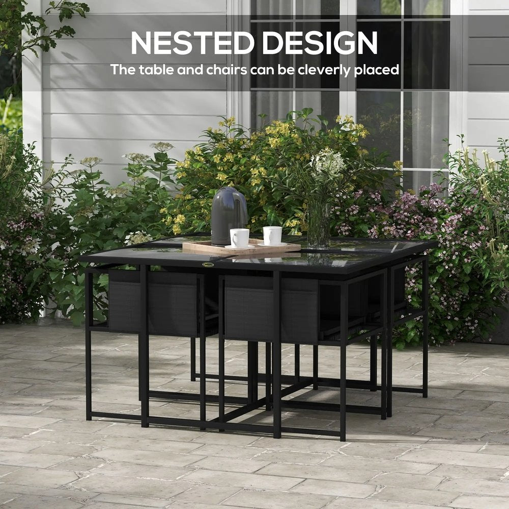 Outsunny 5 Piece Garden Dining Set with Breathable Mesh Seat, Adjustable Backrest, Tempered Glass Table Top for Patio, Black 3