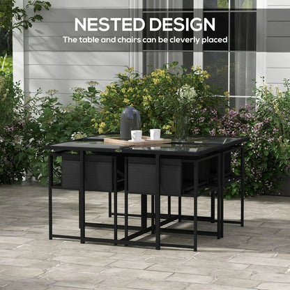 Outsunny 5 Piece Garden Dining Set with Breathable Mesh Seat, Adjustable Backrest, Tempered Glass Table Top for Patio, Black 3