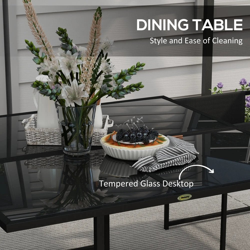 Outsunny 5 Piece Garden Dining Set with Breathable Mesh Seat, Adjustable Backrest, Tempered Glass Table Top for Patio, Black 4