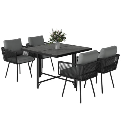 Outsunny 5 Piece Garden Furniture Set, Garden Dining Set with Wood-Plastic Table and 4 Armchairs, Light Grey