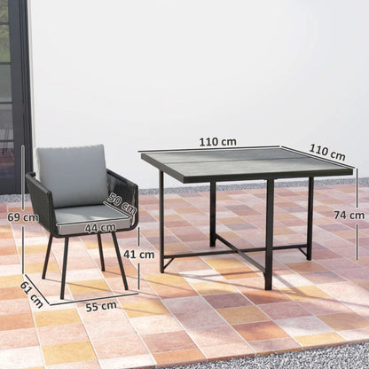 Outsunny 5 Piece Garden Furniture Set, Garden Dining Set with Wood-Plastic Table and 4 Armchairs, Light Grey