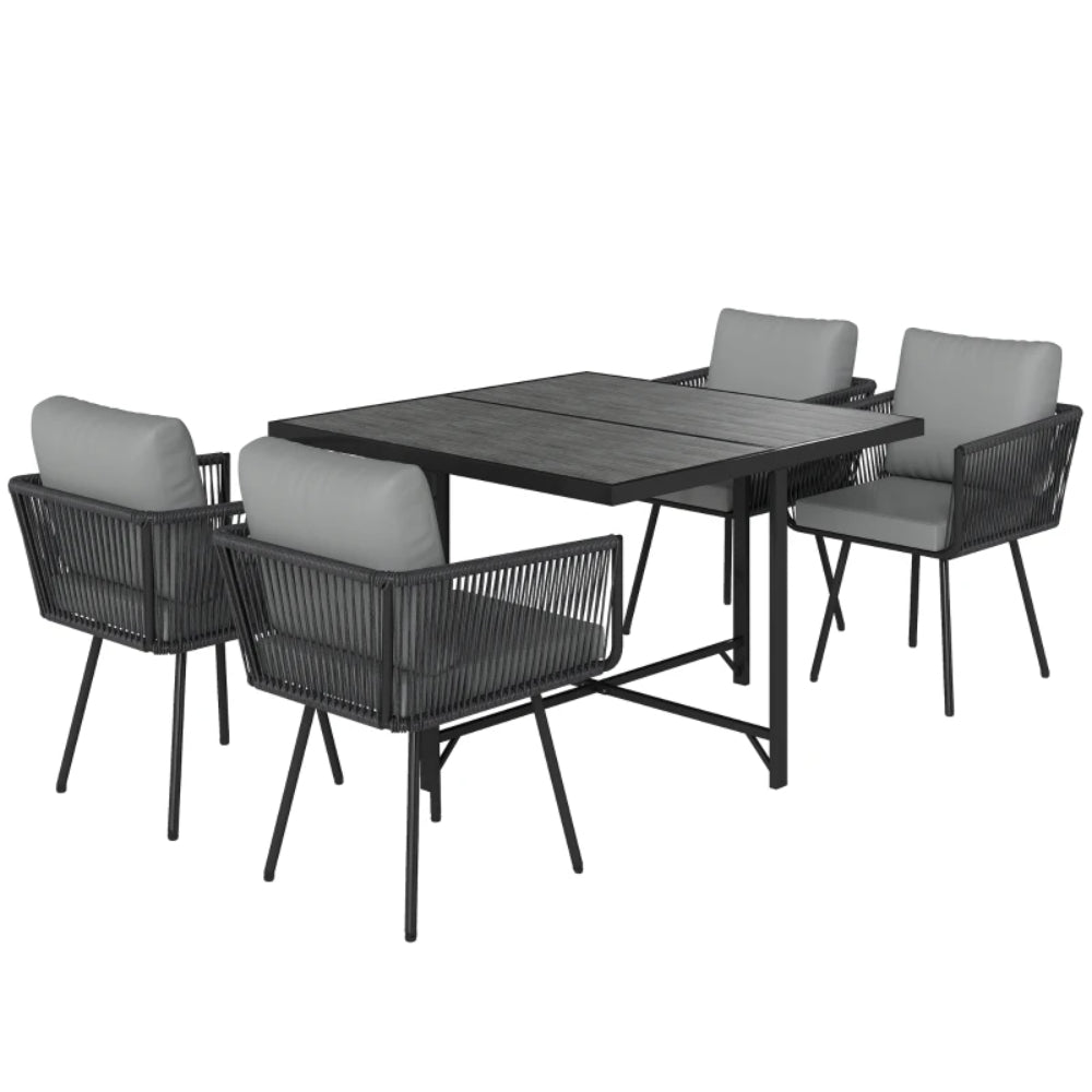 Outsunny 5 Piece Garden Furniture Set, Garden Dining Set with Wood-Plastic Table and 4 Armchairs, Light Grey