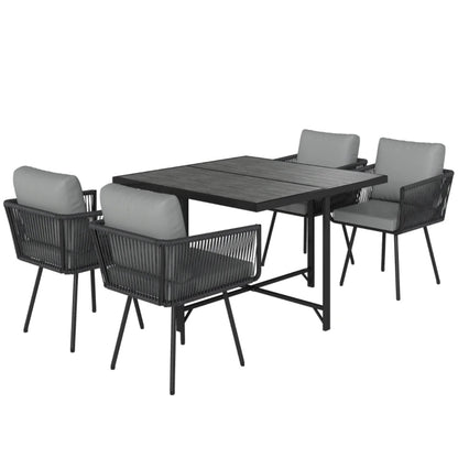 Outsunny 5 Piece Garden Furniture Set, Garden Dining Set with Wood-Plastic Table and 4 Armchairs, Light Grey