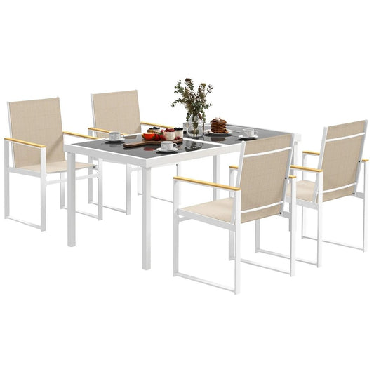 Outsunny 5 Piece Garden Furniture Set with 4 Armchairs and Tempered Glass Table Top, for Deck, Balcony 