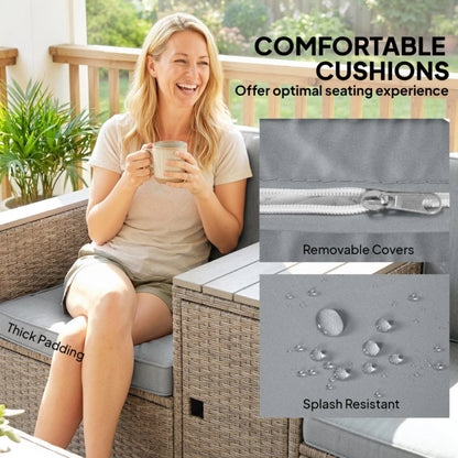 Outsunny 5 Piece Rattan Garden Furniture Set with Storage Table, Footstools, Cushions, Dark Grey