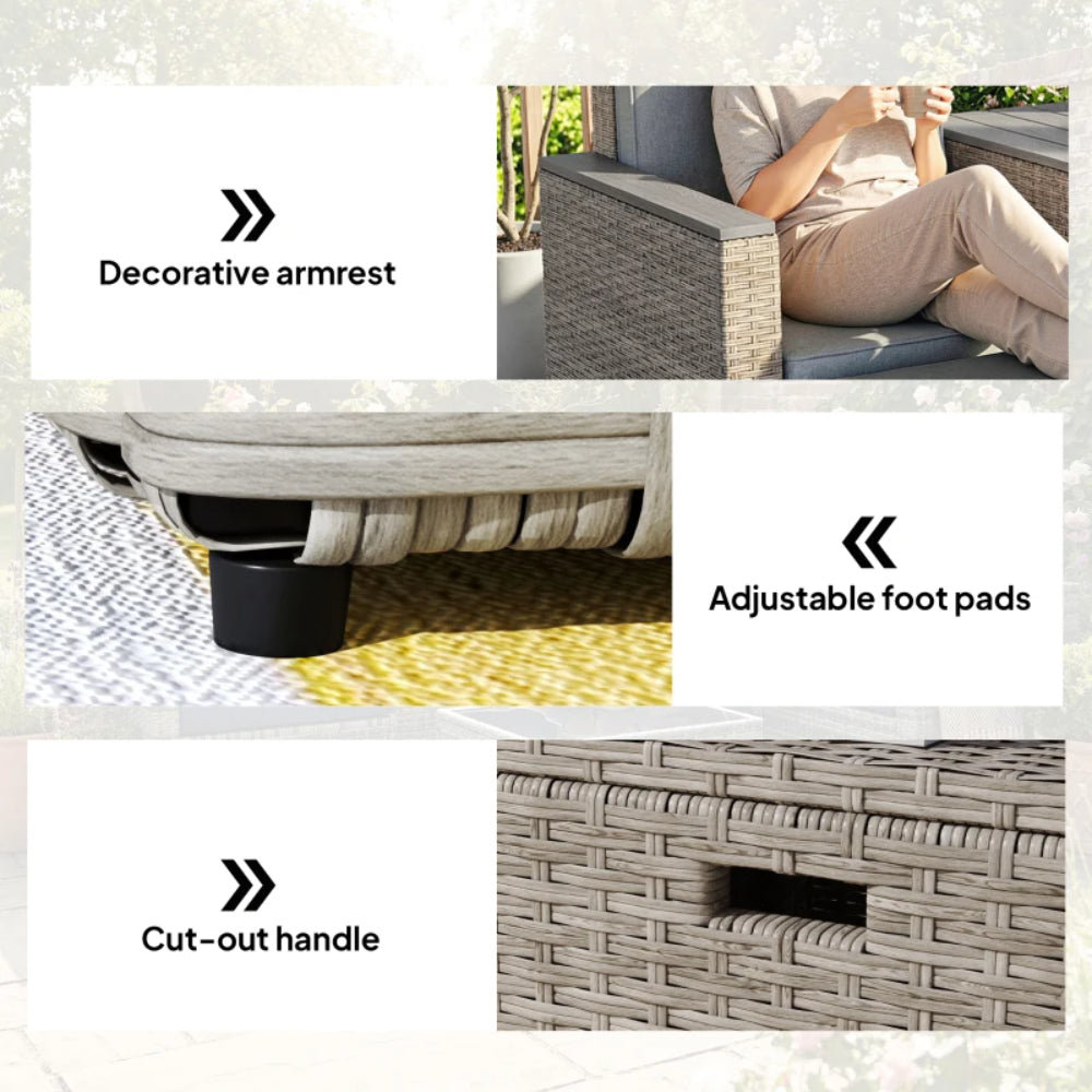 Outsunny 5 Piece Rattan Garden Furniture Set with Storage Table, Footstools, Cushions, Dark Grey