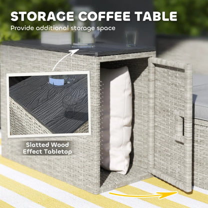Outsunny 5 Piece Rattan Garden Furniture Set with Storage Table, Footstools, Cushions, Grey