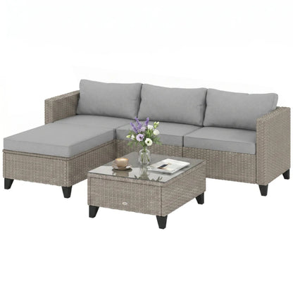 Outsunny 5-Piece Rattan Patio Furniture Set with Corner Sofa, Footstools, Coffee Table, for Poolside, Brown