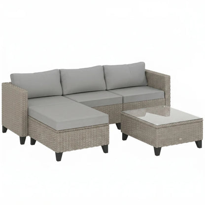 Outsunny 5-Piece Rattan Patio Furniture Set with Corner Sofa, Footstools, Coffee Table, for Poolside, Brown