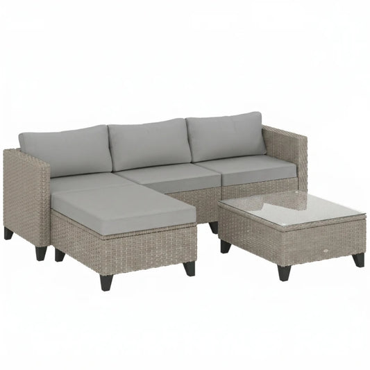 Outsunny 5-Piece Rattan Patio Furniture Set with Corner Sofa, Footstools, Coffee Table, for Poolside, Brown