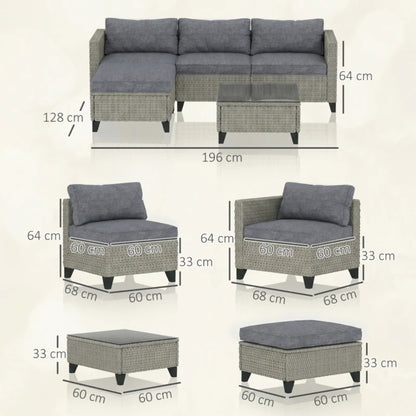 Outsunny 5-Piece Rattan Patio Furniture Set with Corner Sofa, Footstools, Coffee Table, for Poolside, Dark Grey