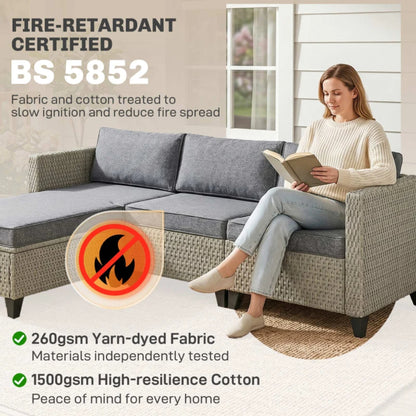 Outsunny 5-Piece Rattan Patio Furniture Set with Corner Sofa, Footstools, Coffee Table, for Poolside, Dark Grey