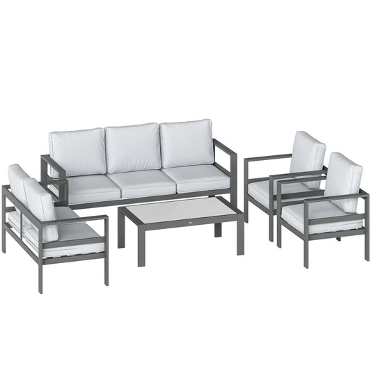 Outsunny 5 Pieces Aluminium Garden Furniture Set with Olefin Cushions, Extra Deep Outdoor Garden Sofa Set 