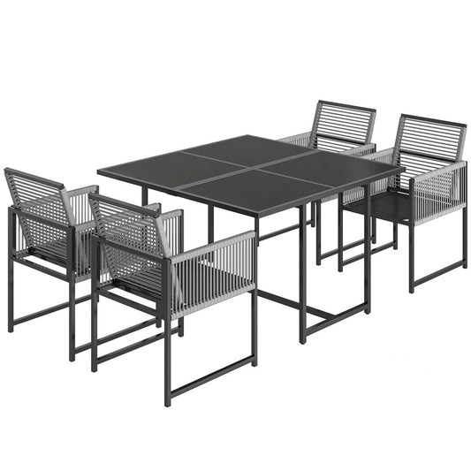 Outsunny 5 Pieces Garden Dining Set, Outdoor Patio Cube Set, 4 Seater Outdoor Table and Chairs with Foldable Backrest 