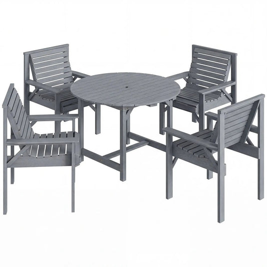 Outsunny 5 Pieces Garden Dining Set with Parasol Hole, Round Outdoor Table and Chairs, 4 Seater Wooden Garden Furniture 