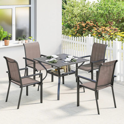 Outsunny 5 Pieces Outdoor Dining Set for 4, Garden Table and Stackable Chairs with Breathable Mesh Seat 1
