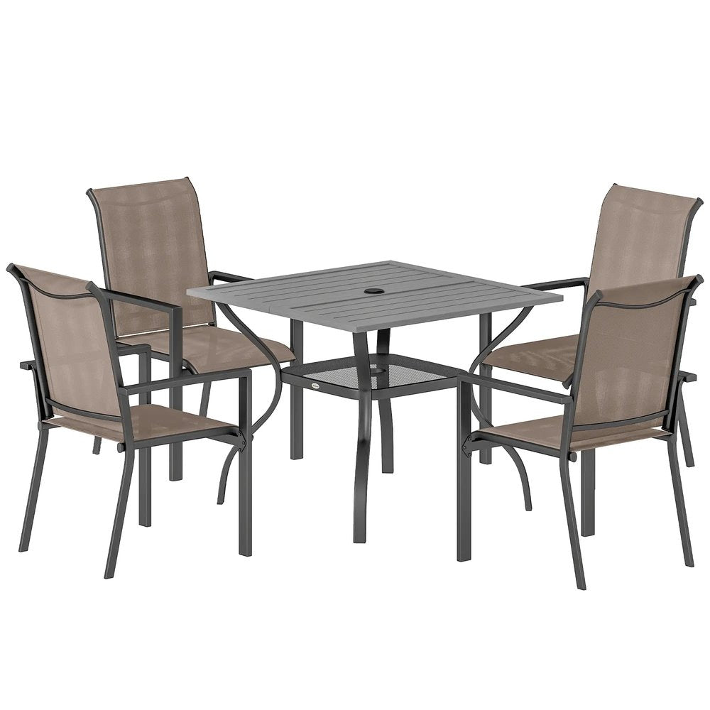 Outsunny 5 Pieces Outdoor Dining Set for 4, Garden Table and Stackable Chairs with Breathable Mesh Seat 10