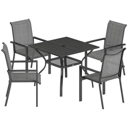 Outsunny 5 Pieces Outdoor Dining Set for 4, Garden Table and Stackable Chairs with Breathable Mesh Seat 11