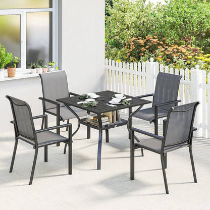 Outsunny 5 Pieces Outdoor Dining Set for 4, Garden Table and Stackable Chairs with Breathable Mesh Seat 12