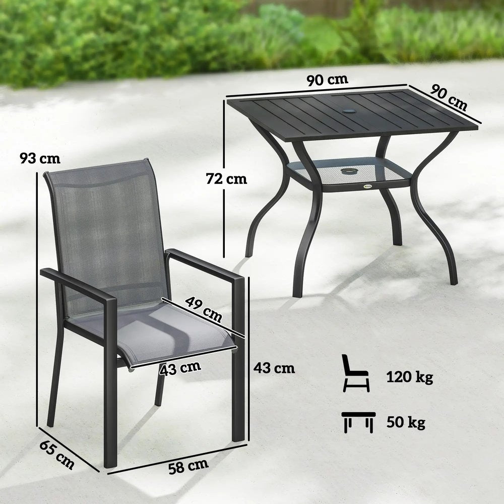 Outsunny 5 Pieces Outdoor Dining Set for 4, Garden Table and Stackable Chairs with Breathable Mesh Seat 13