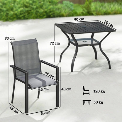Outsunny 5 Pieces Outdoor Dining Set for 4, Garden Table and Stackable Chairs with Breathable Mesh Seat 13