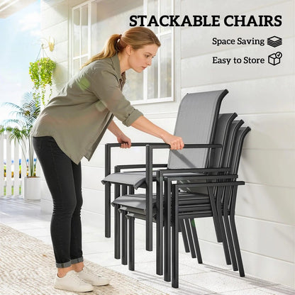 Outsunny 5 Pieces Outdoor Dining Set for 4, Garden Table and Stackable Chairs with Breathable Mesh Seat 16
