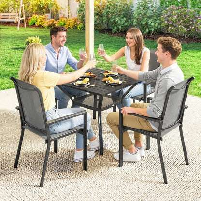 Outsunny 5 Pieces Outdoor Dining Set for 4, Garden Table and Stackable Chairs with Breathable Mesh Seat 19