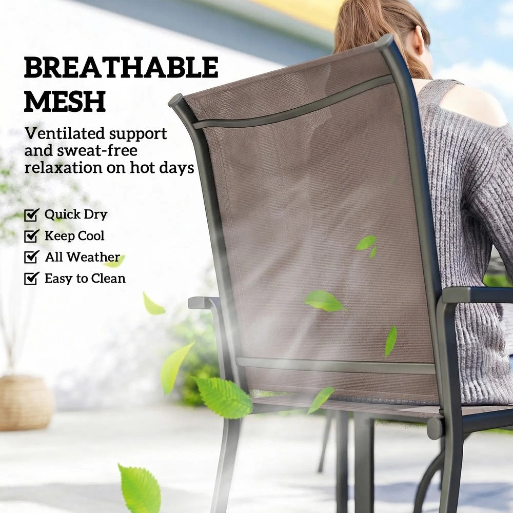 Outsunny 5 Pieces Outdoor Dining Set for 4, Garden Table and Stackable Chairs with Breathable Mesh Seat 4