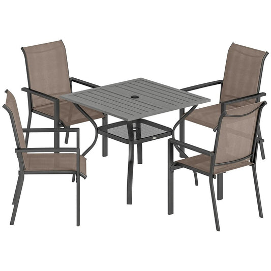Outsunny 5 Pieces Outdoor Dining Set for 4, Garden Table and Stackable Chairs with Breathable Mesh Seat 