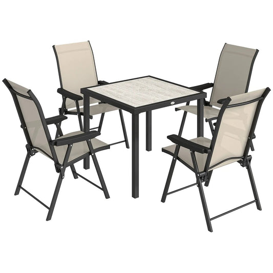 Outsunny 5 Pieces Outdoor Dining Set, Garden Dining Set for 4 with Square Table and Folding Chairs 