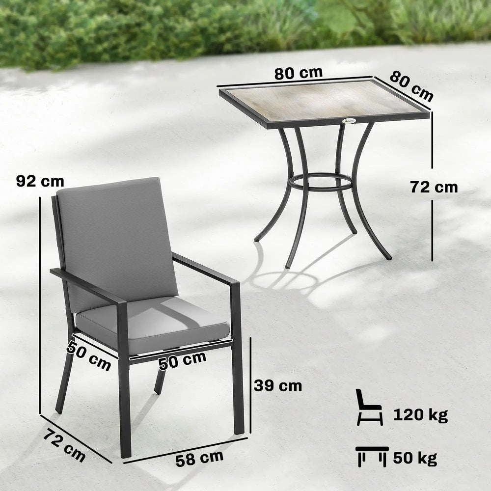 Outsunny 5 Pieces Outdoor Dining Set with Thick Cushions, Garden Dining Set for 4 with Stackable Chairs, Grey 2