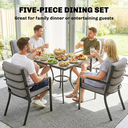 Outsunny 5 Pieces Outdoor Dining Set with Thick Cushions, Garden Dining Set for 4 with Stackable Chairs, Grey 3