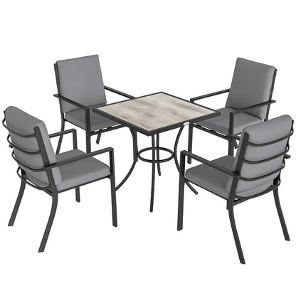 Outsunny 5 Pieces Outdoor Dining Set with Thick Cushions, Garden Dining Set for 4 with Stackable Chairs, Grey 