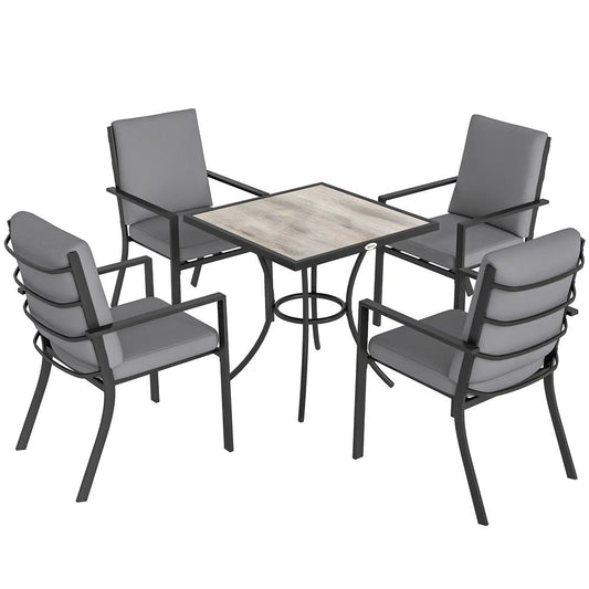 Outsunny 5 Pieces Outdoor Dining Set with Thick Cushions, Garden Dining Set for 4 with Stackable Chairs, Grey 