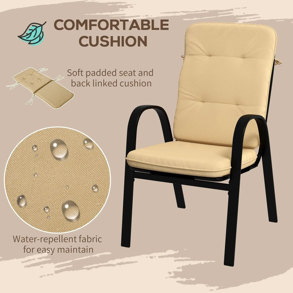 Outsunny 5 Pieces Outdoor Square Garden Dining Set for Small Garden with Tempered Glass Dining Table 4 Cushioned Armchairs, Umbrella Hole, Beige 4