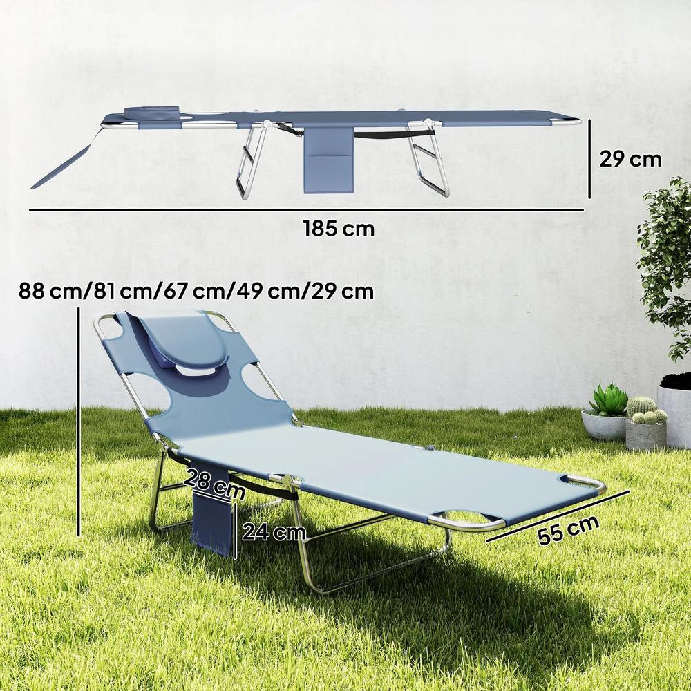 Outsunny 5-Position Adjustable Sun Lounger with Reading Hole and Side Pocket, Grey 2