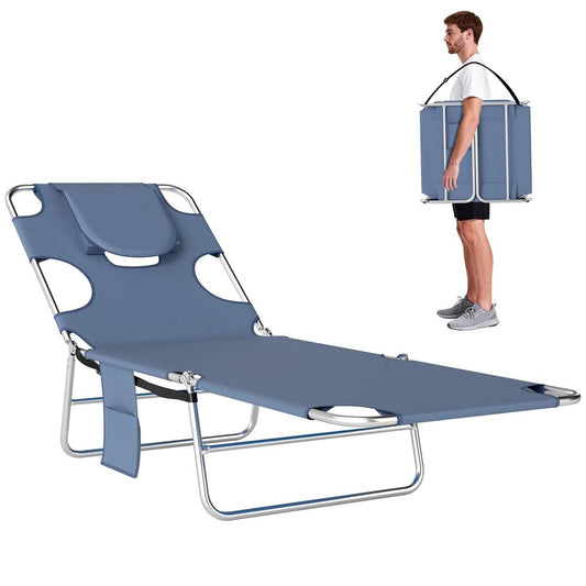 Outsunny 5-Position Adjustable Sun Lounger with Reading Hole and Side Pocket, Grey 