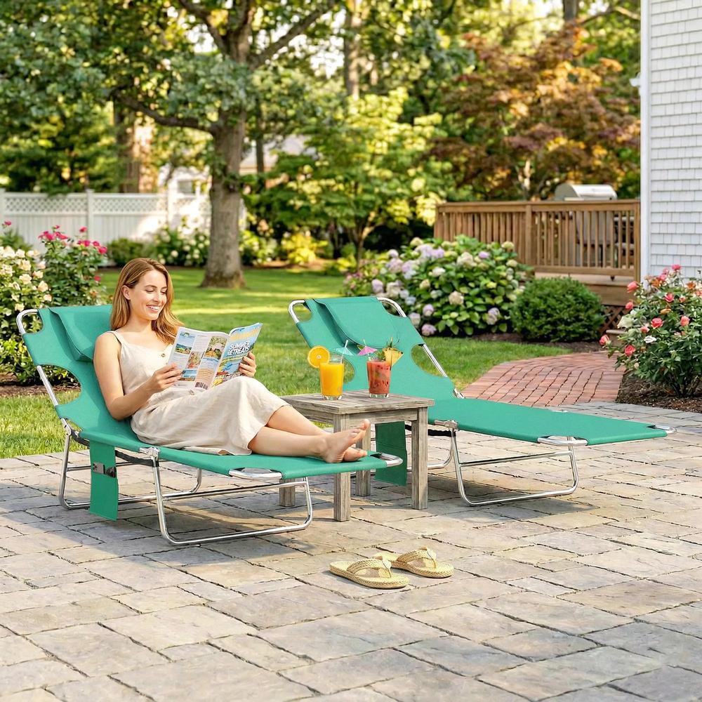 Outsunny 5-Position Adjustable Sun Loungers Set of 2 with Reading Hole and Side Pocket 1