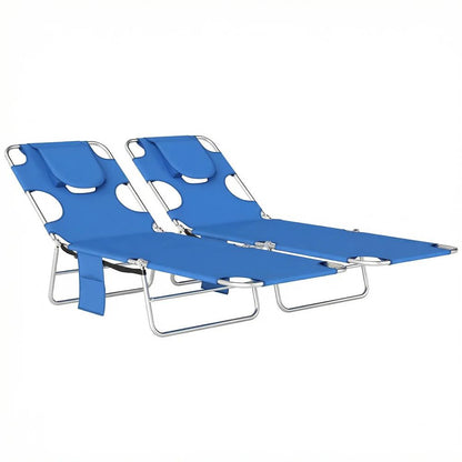 Outsunny 5-Position Adjustable Sun Loungers Set of 2 with Reading Hole and Side Pocket 33