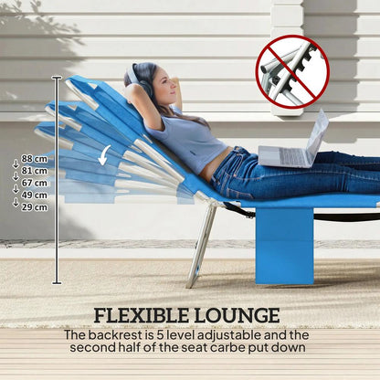 Outsunny 5-Position Adjustable Sun Loungers Set of 2 with Reading Hole and Side Pocket 36