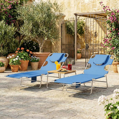 Outsunny 5-Position Adjustable Sun Loungers Set of 2 with Reading Hole and Side Pocket 41