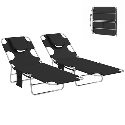 Outsunny 5-Position Adjustable Sun Loungers Set of 2 with Reading Hole and Side Pocket 64