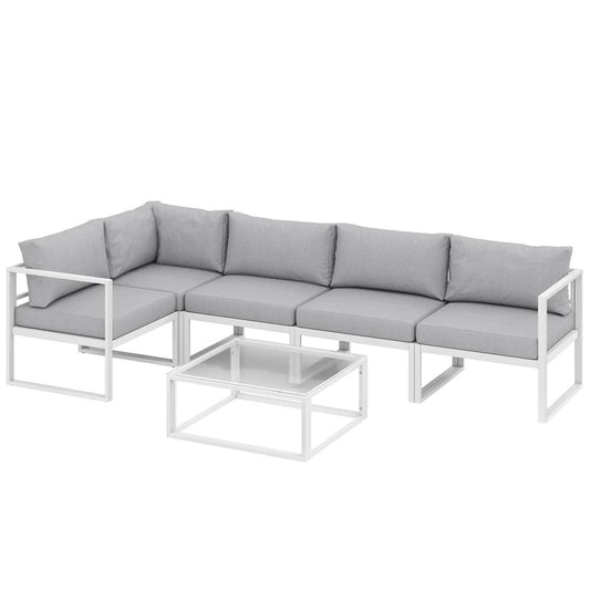 Outsunny 5 Seater Aluminium Garden Furniture Set, Garden Sofa Set with Thick Cushions for Patio and Balcony, Outdoor 